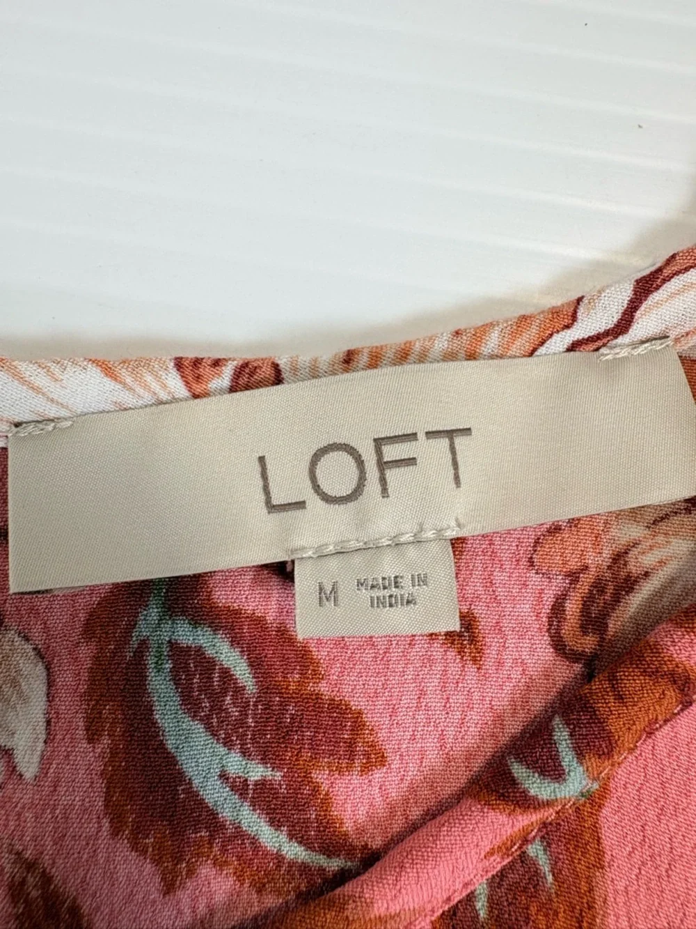 LOFT Floral Blouse Medium Pink Puff Sleeve Boho Cottagecore Top